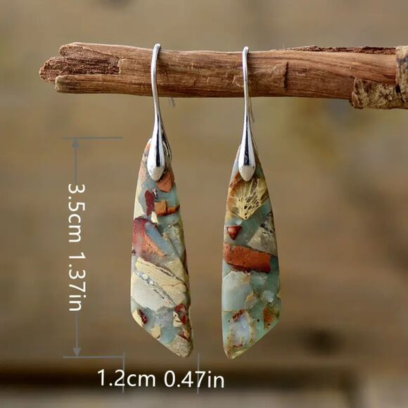 Silver Stained Glass Style Drop Earrings Dangle Gemstone Retro Boho Colorful New - Picture 4 of 5